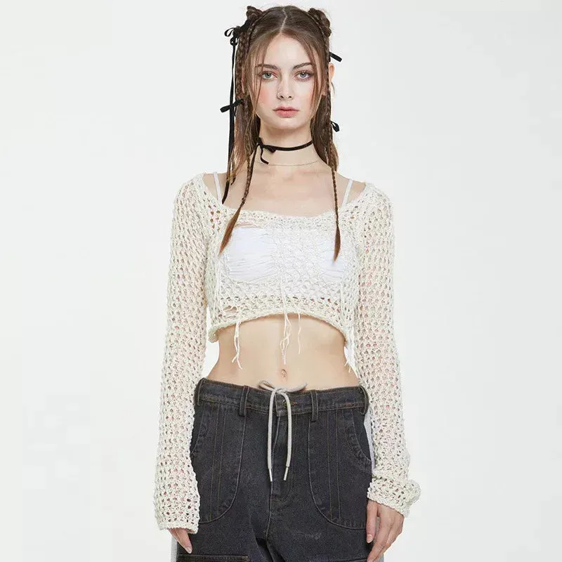 Knitted Hollow-Out Tassel Sweater