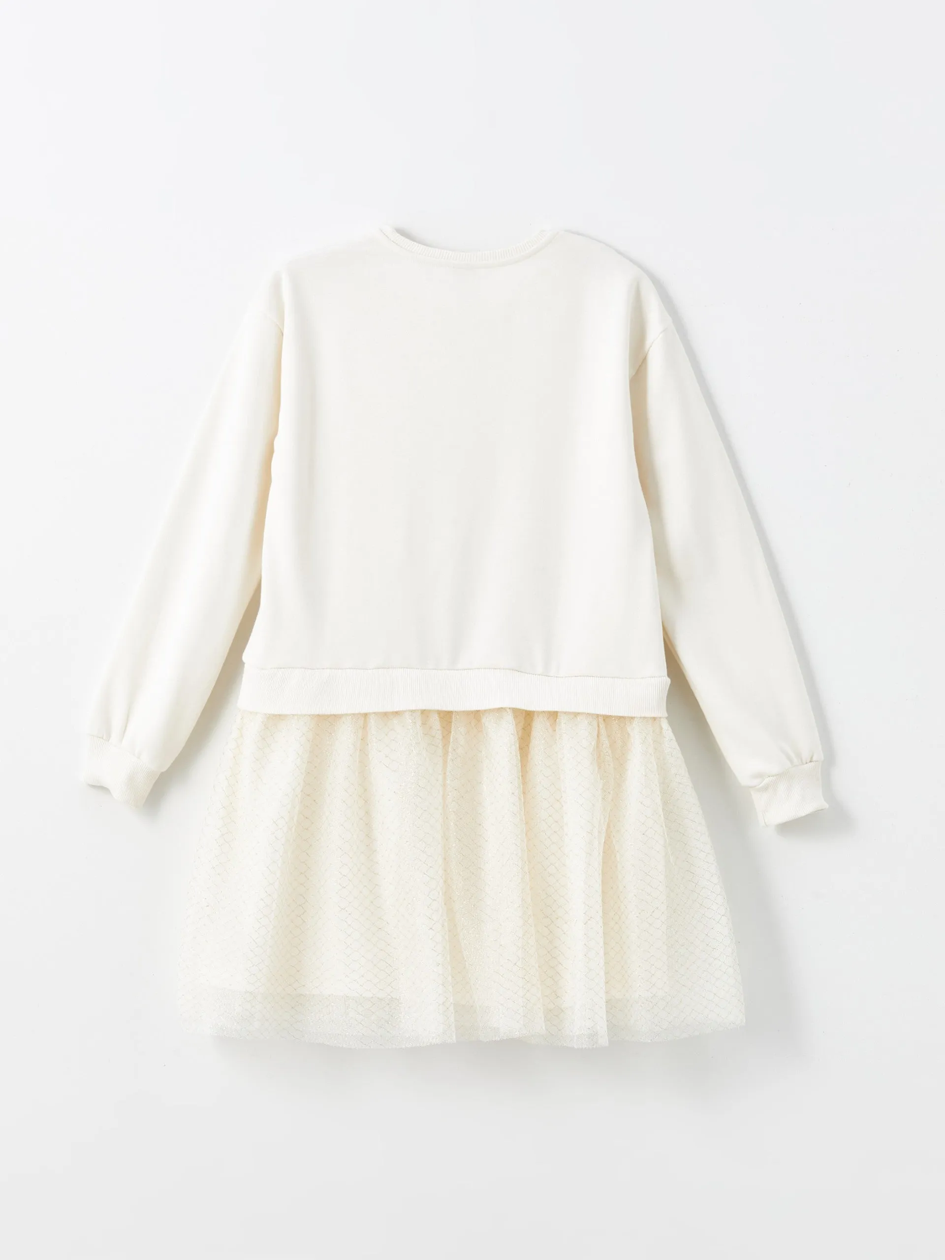 Lcw Kids Ecru Crew Neck Girl Dress