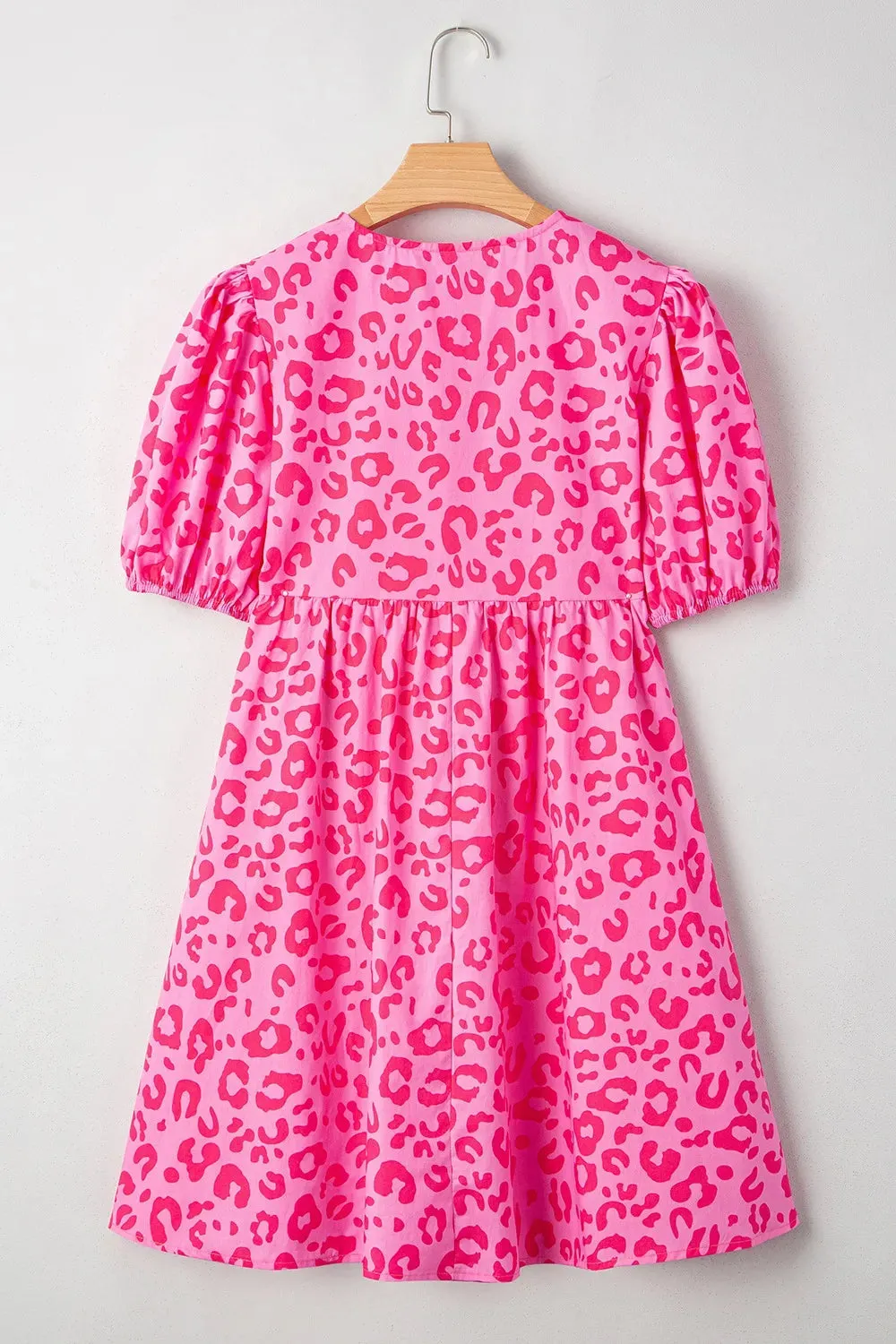Leopard Tie Front Puff Sleeve Dress