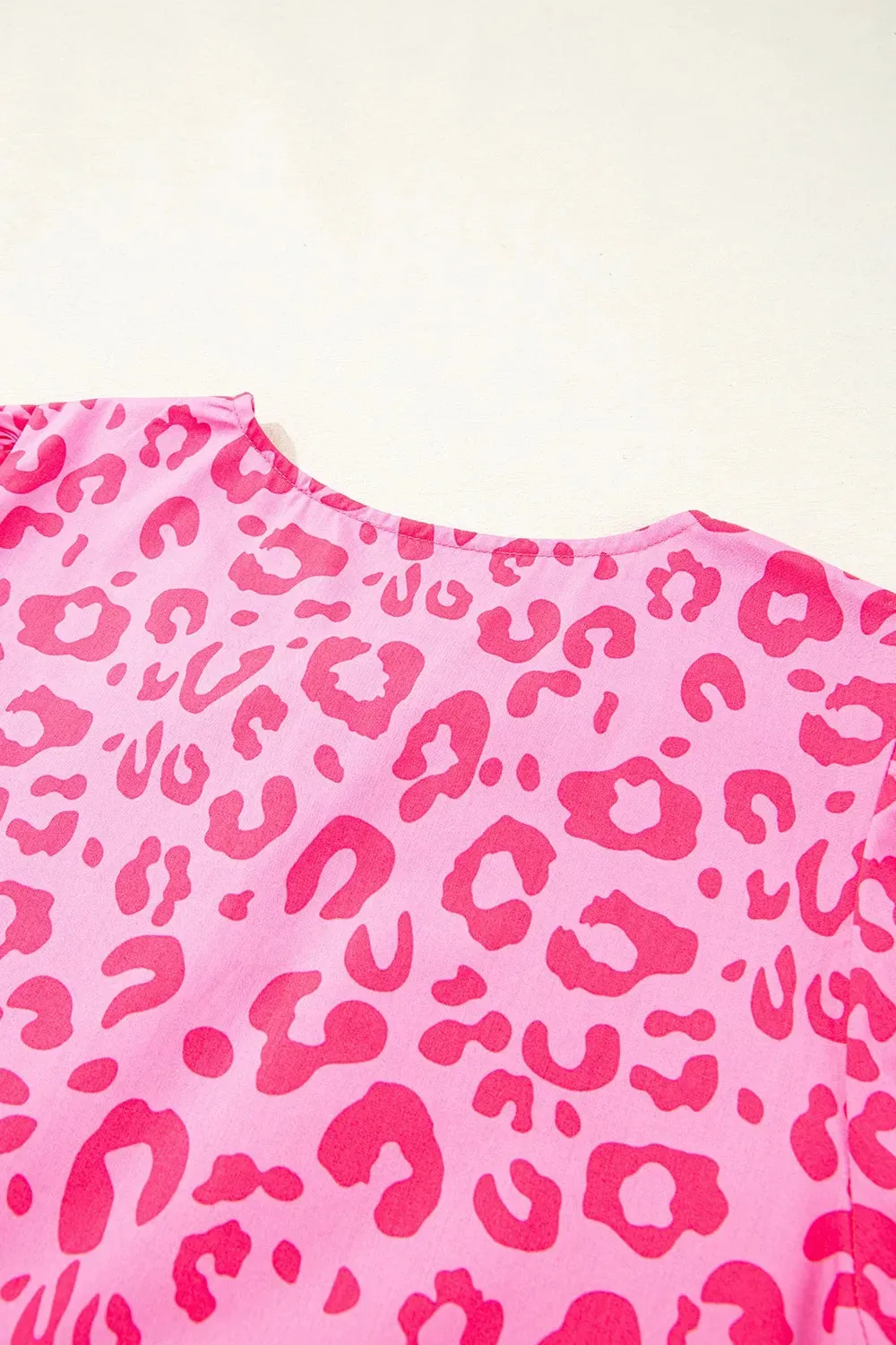 Leopard Tie Front Puff Sleeve Dress