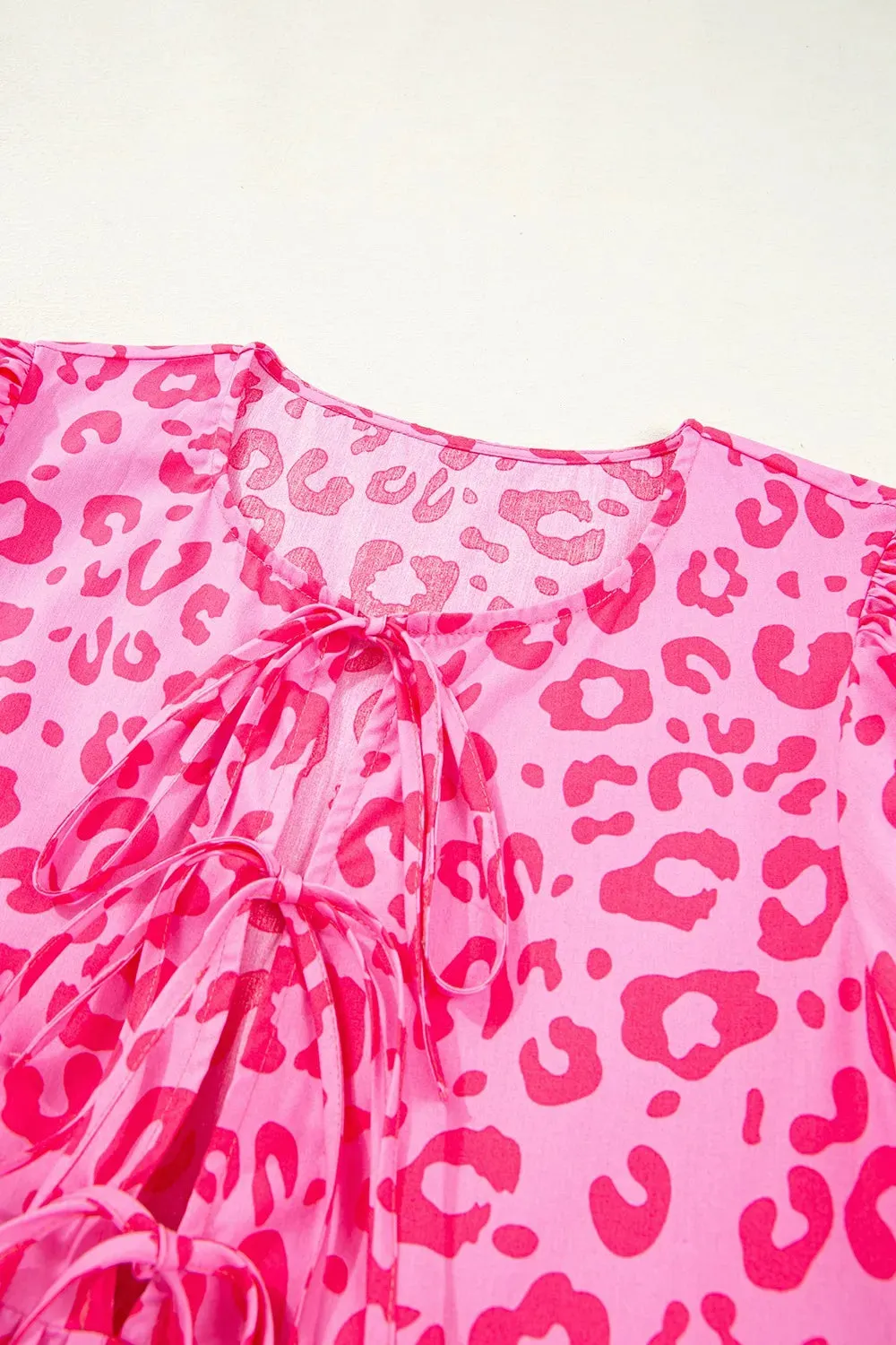 Leopard Tie Front Puff Sleeve Dress
