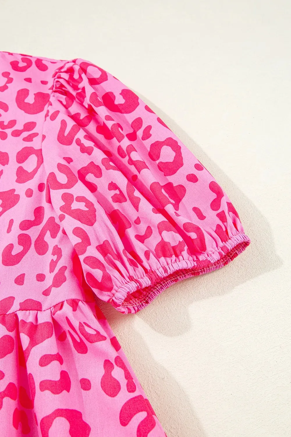 Leopard Tie Front Puff Sleeve Dress