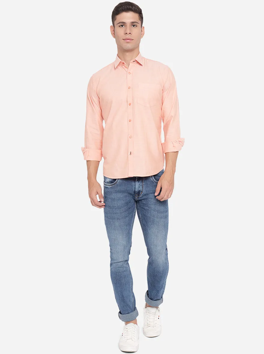 Light Pink Solid Slim Fit Casual Shirt | Greenfibre