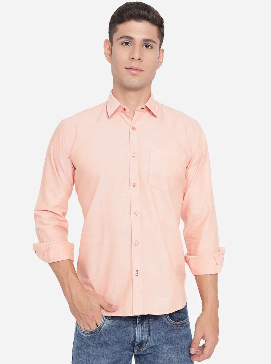 Light Pink Solid Slim Fit Casual Shirt | Greenfibre