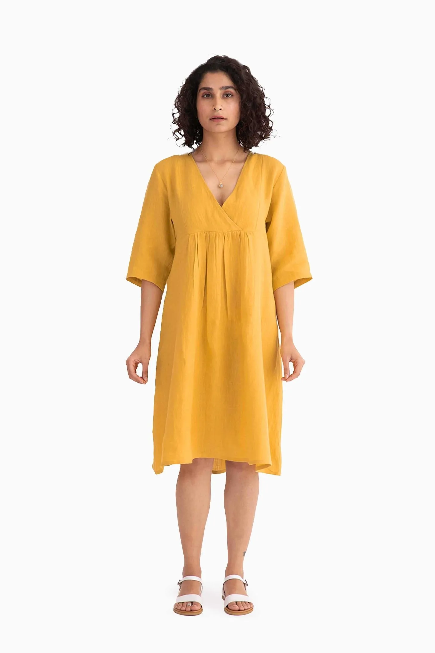 Linen Citrus Midi Dress-Petal Pink