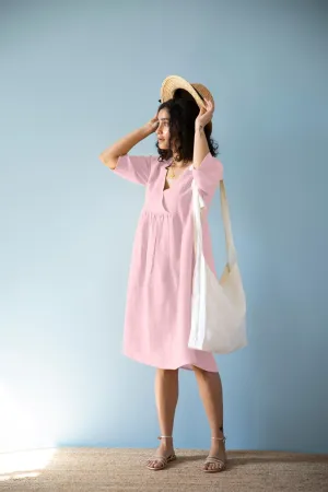 Linen Citrus Midi Dress-Petal Pink