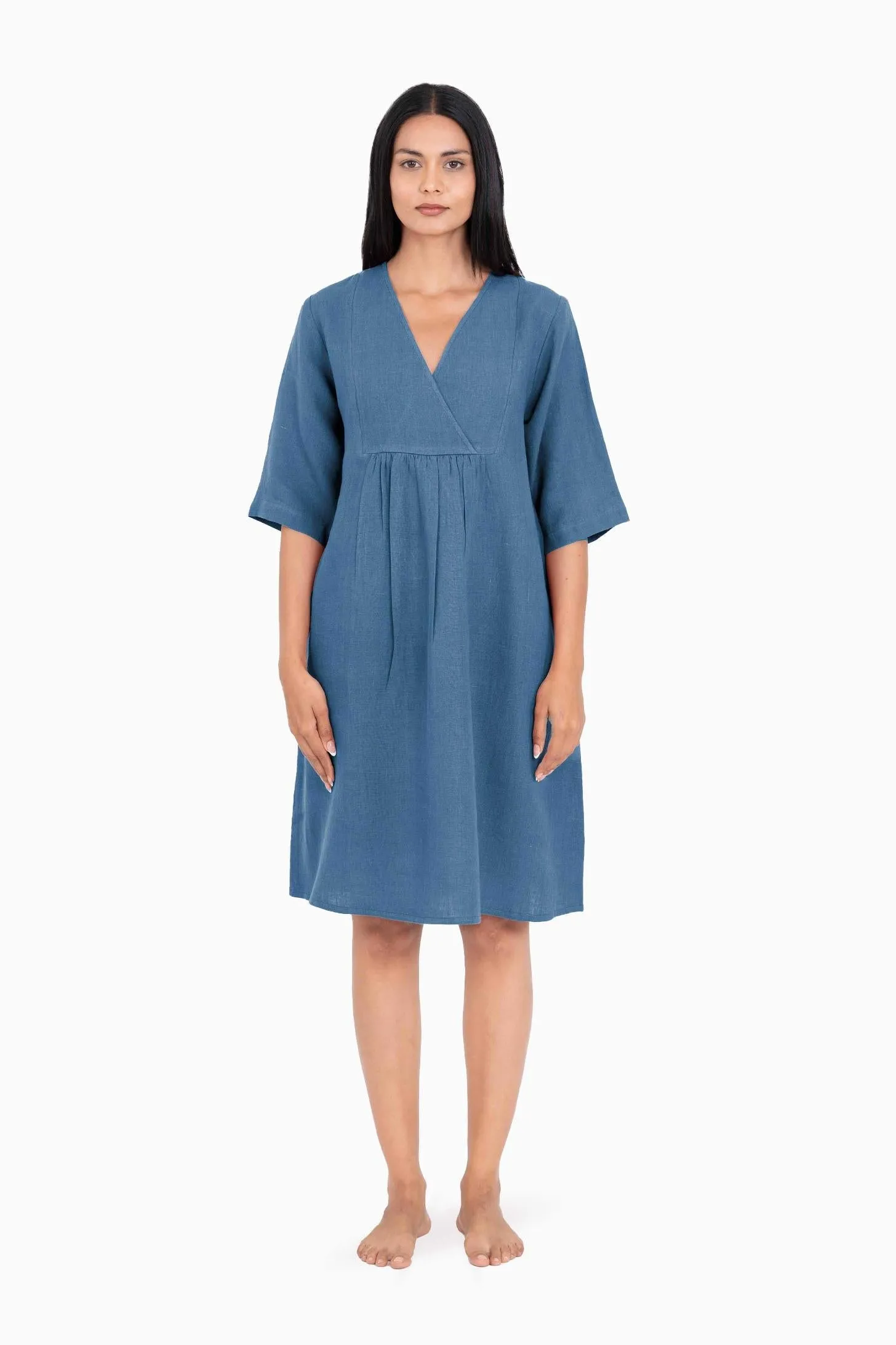 Linen Citrus Midi Dress-Sage Green