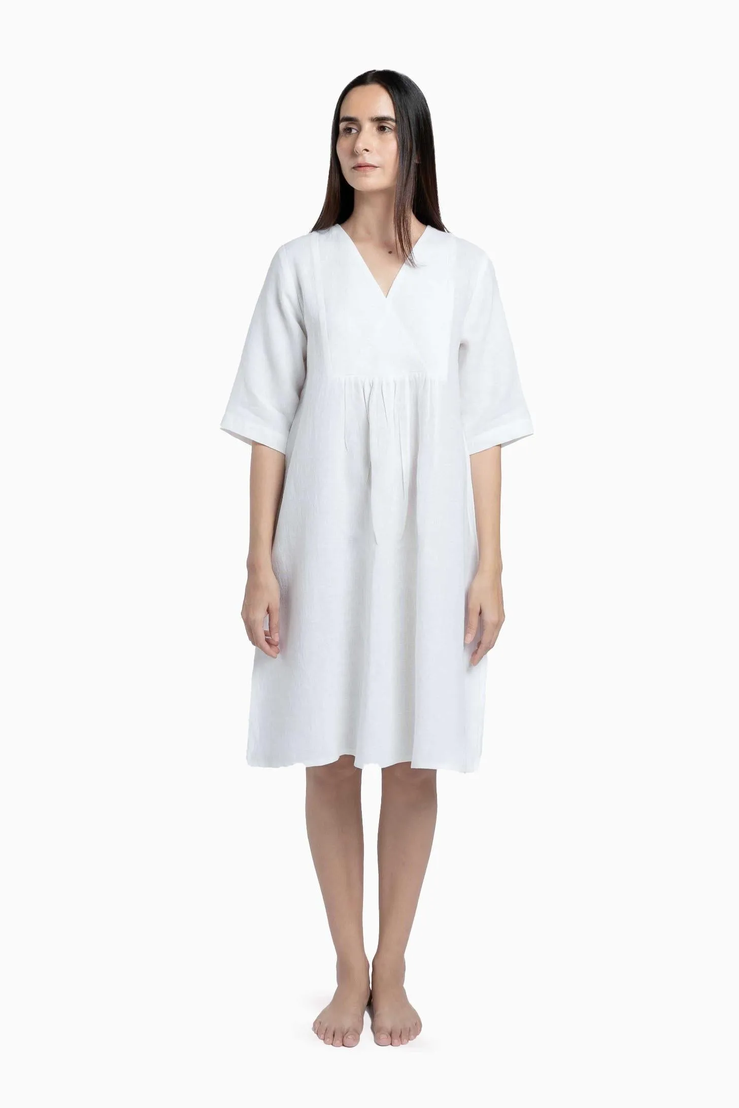 Linen Citrus Midi Dress-Sage Green