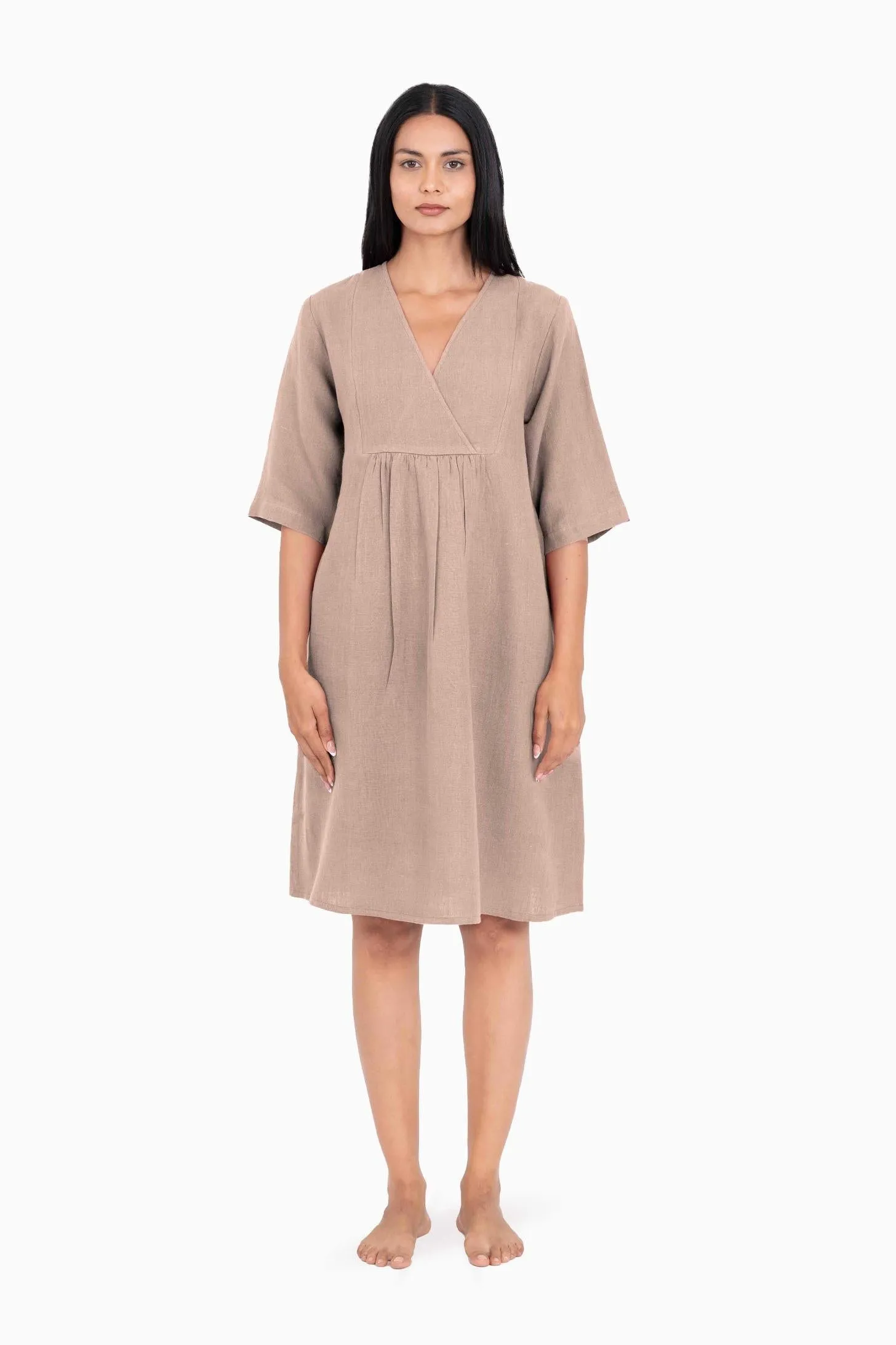 Linen Citrus Midi Dress-Sage Green