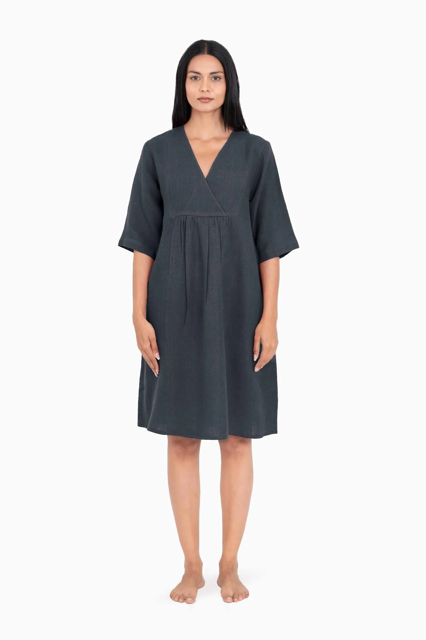 Linen Citrus Midi Dress-Sage Green