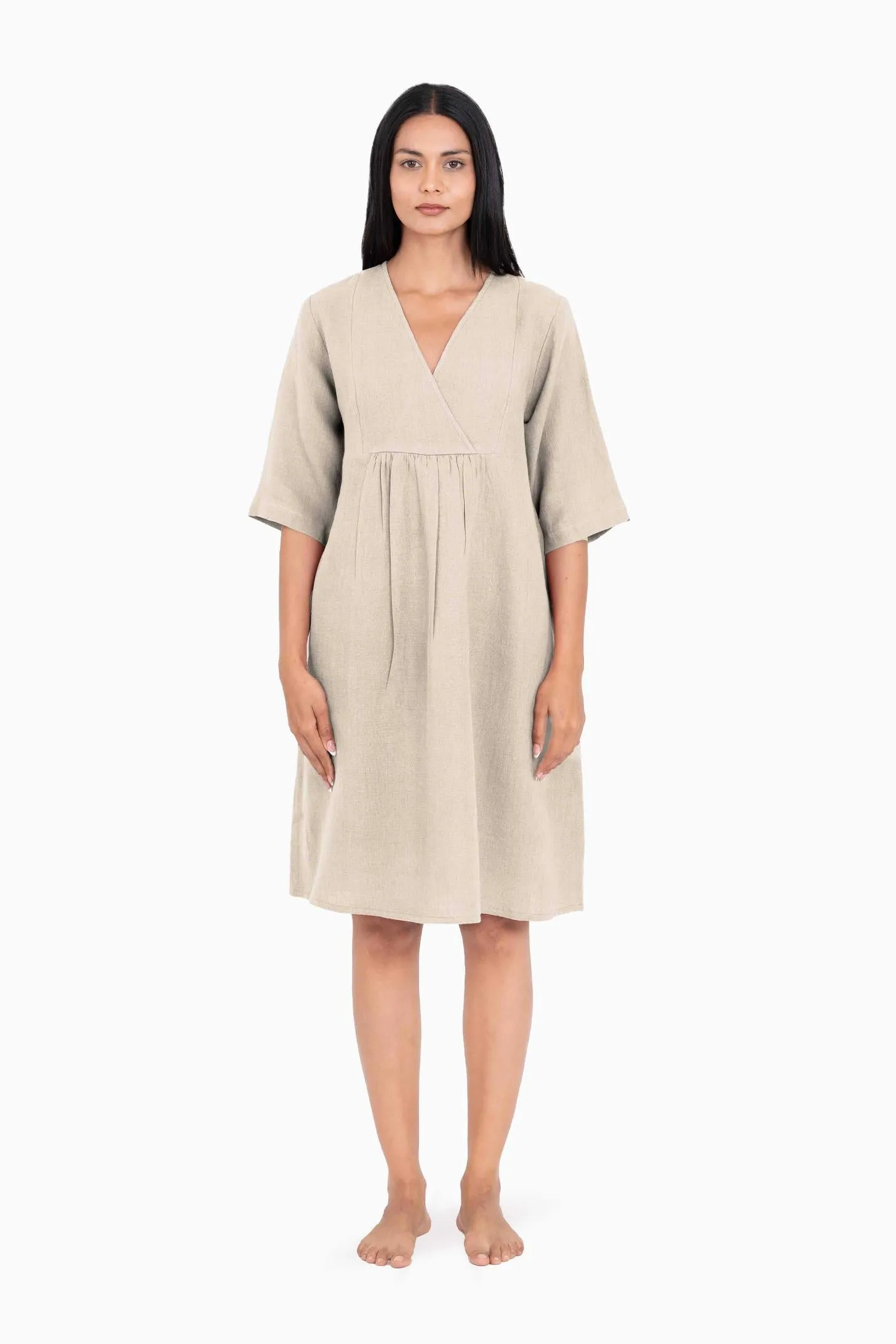 Linen Citrus Midi Dress-Sage Green