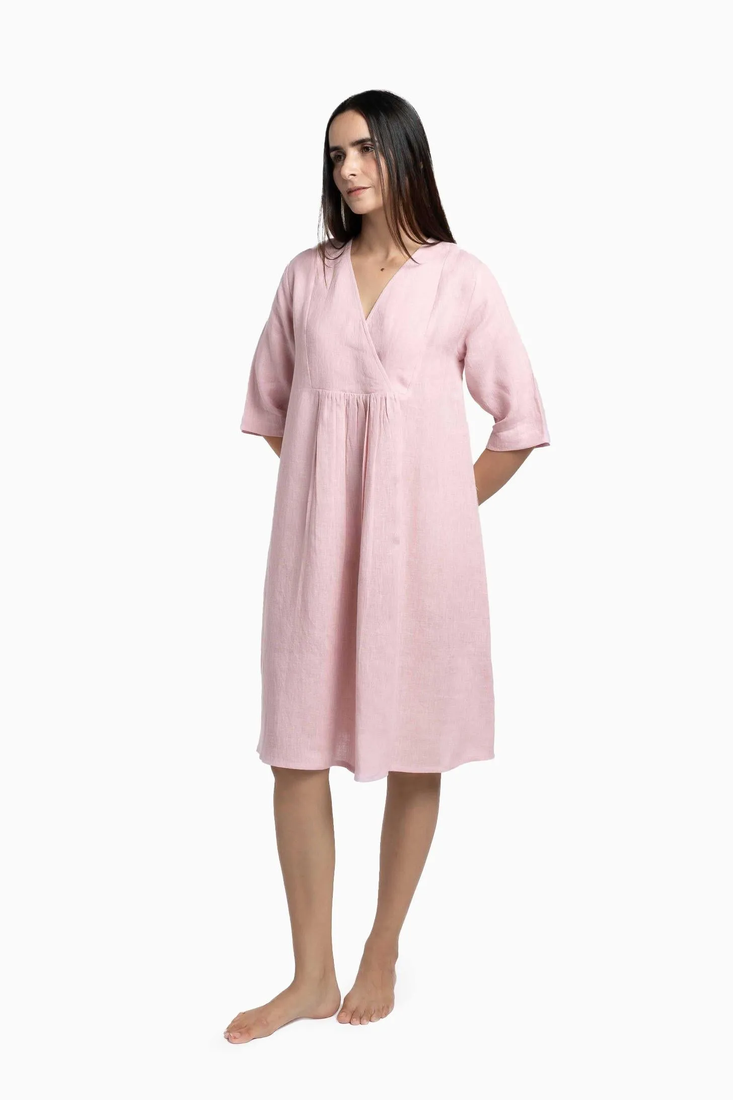 Linen Citrus Midi Dress-Sage Green