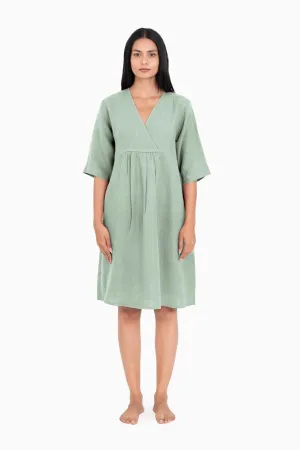 Linen Citrus Midi Dress-Sage Green