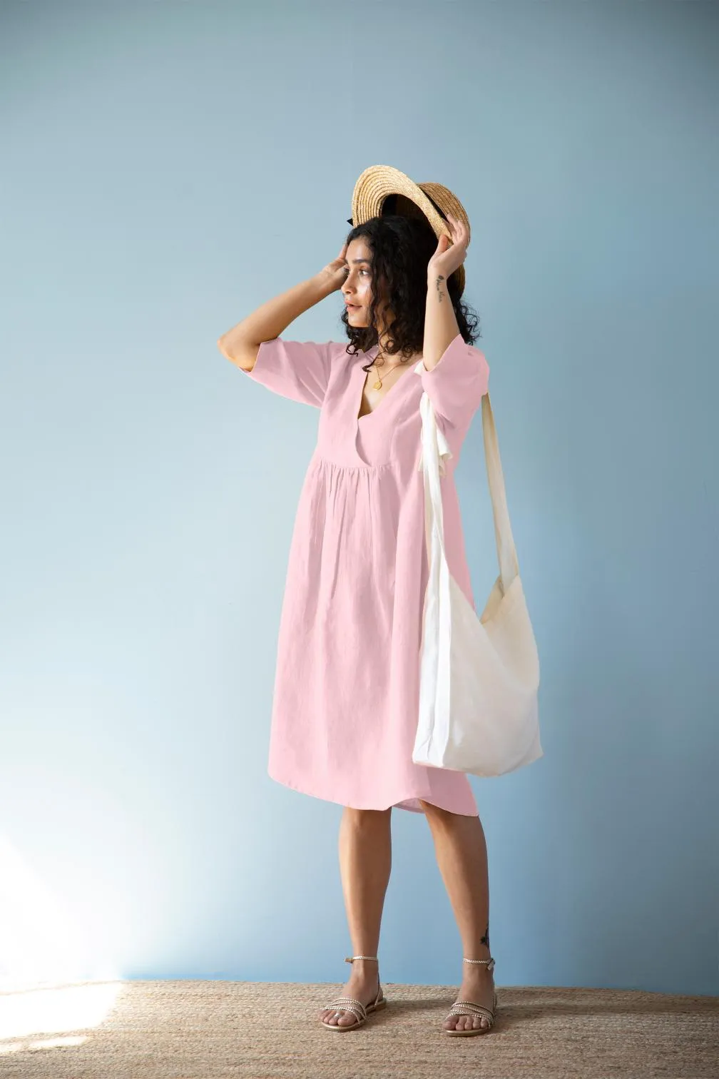 Linen Citrus Midi Dress-Sage Green