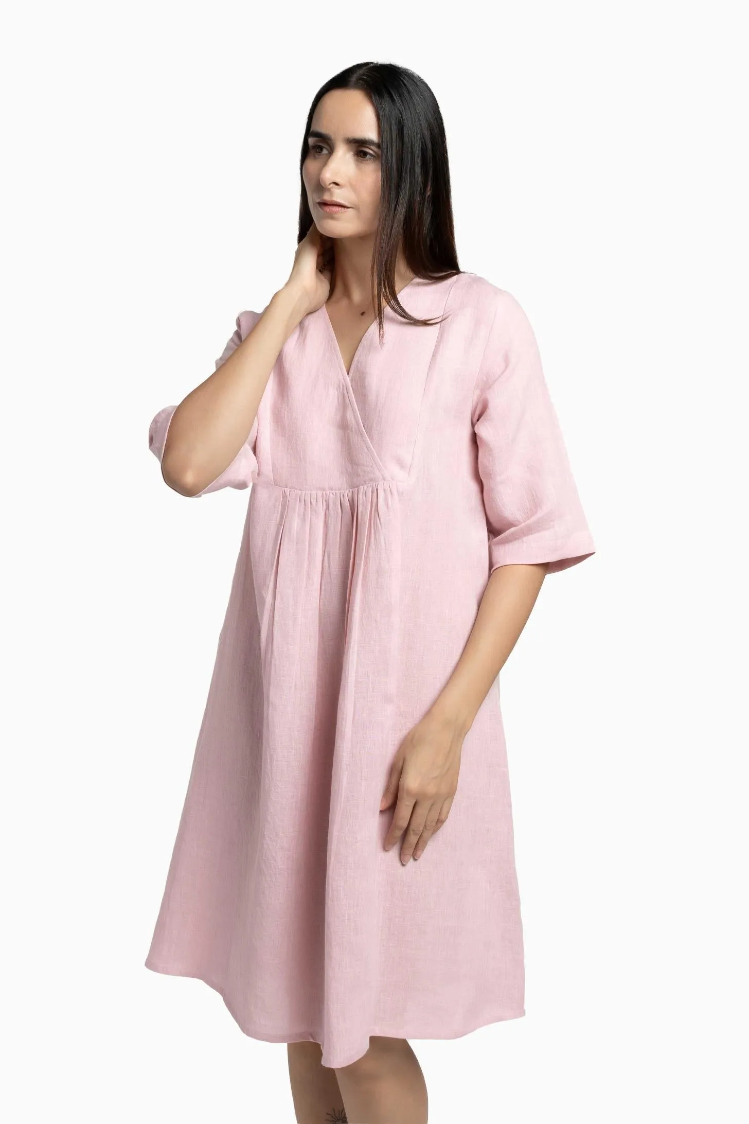 Linen Citrus Midi Dress-Sage Green
