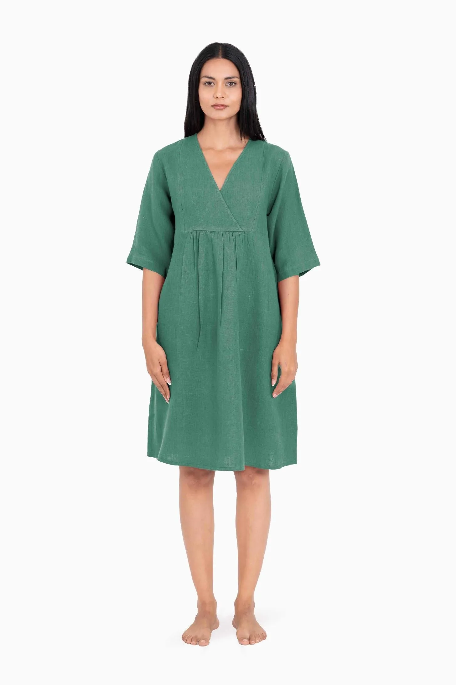 Linen Citrus Midi Dress-Sage Green