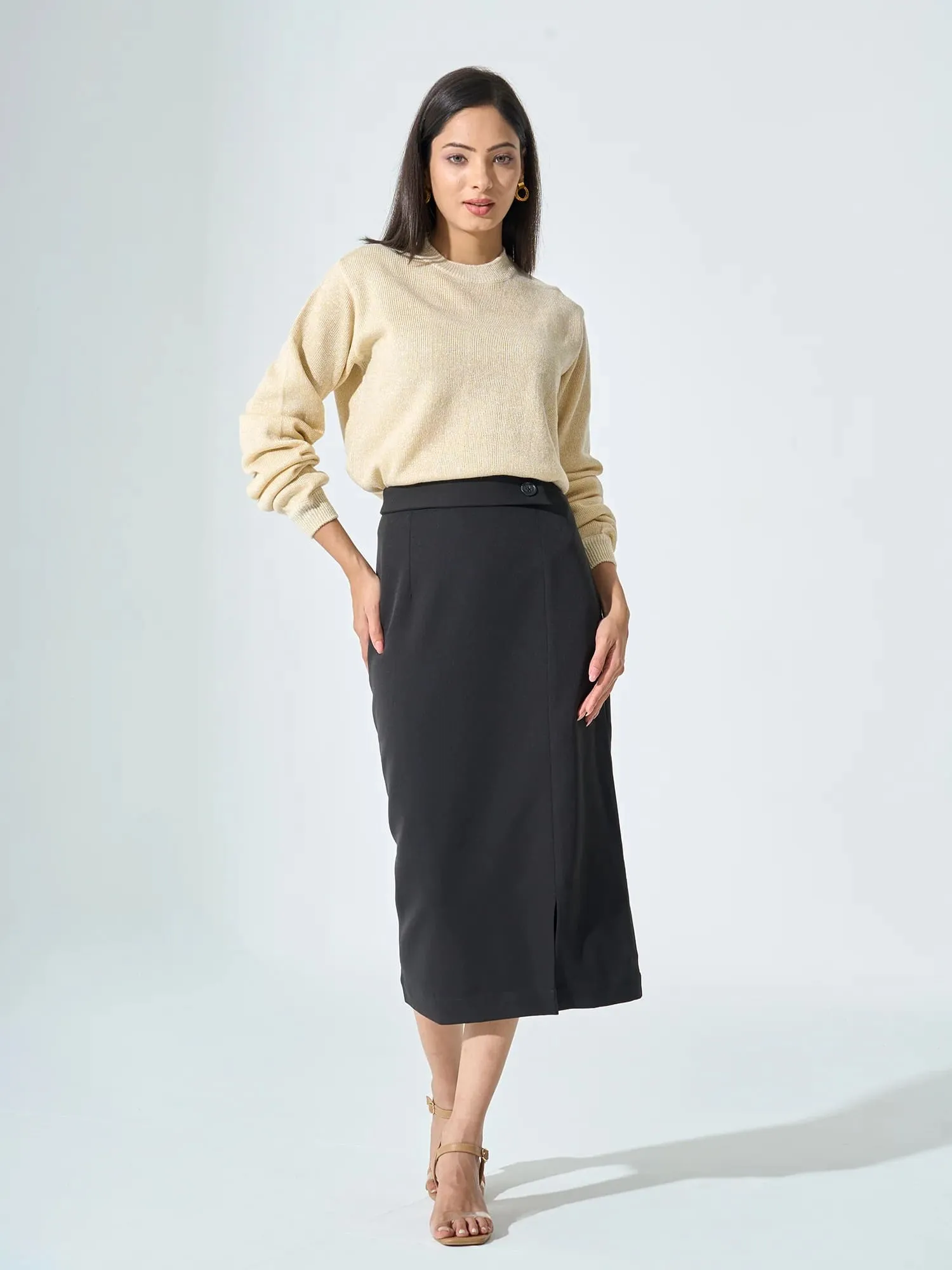 Lissa Lurex Knit Sweater - Cream
