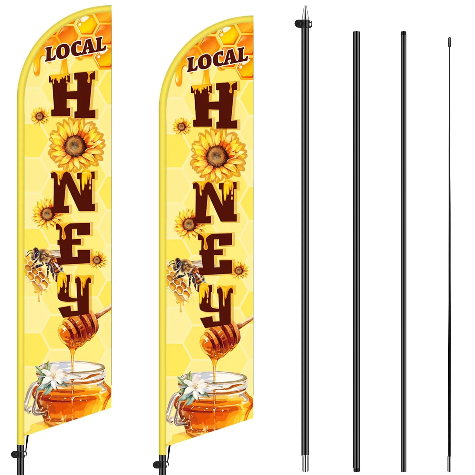 Local Honey Advertising Feather Banner with Flag Pole Kit 12 ft Remagr 2 Pcs Feather Banner Sign Windless Business Flags Honey for Sale Sign for Ice Cream Advertising Outside Business