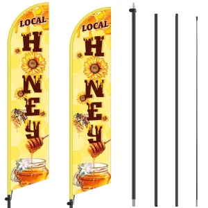 Local Honey Advertising Feather Banner with Flag Pole Kit 12 ft Remagr 2 Pcs Feather Banner Sign Windless Business Flags Honey for Sale Sign for Ice Cream Advertising Outside Business