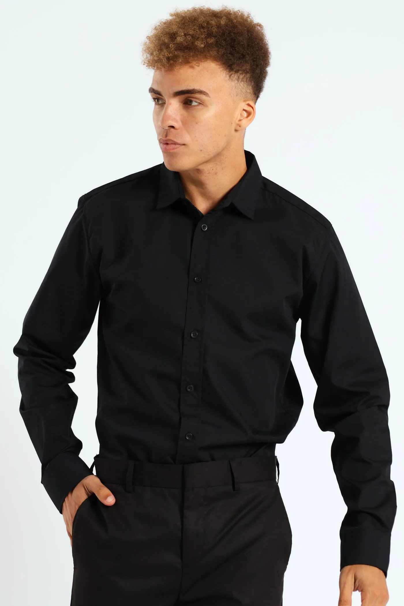 Long Sleeve Basic Smart Shirt - Black