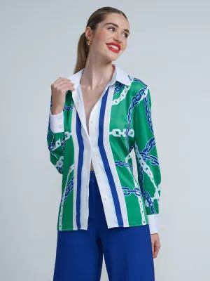 Long Sleeve Link Print Button Down Shirt