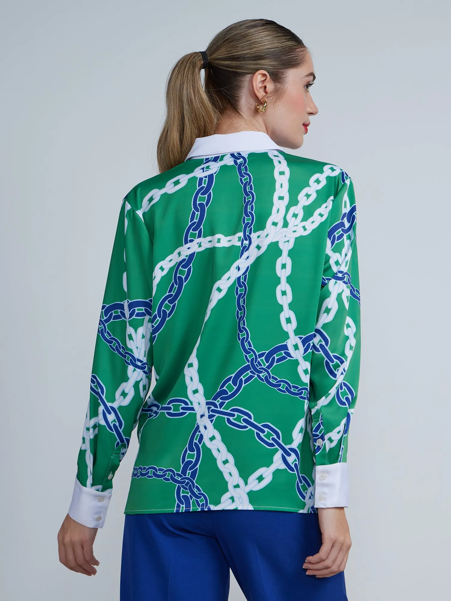 Long Sleeve Link Print Button Down Shirt