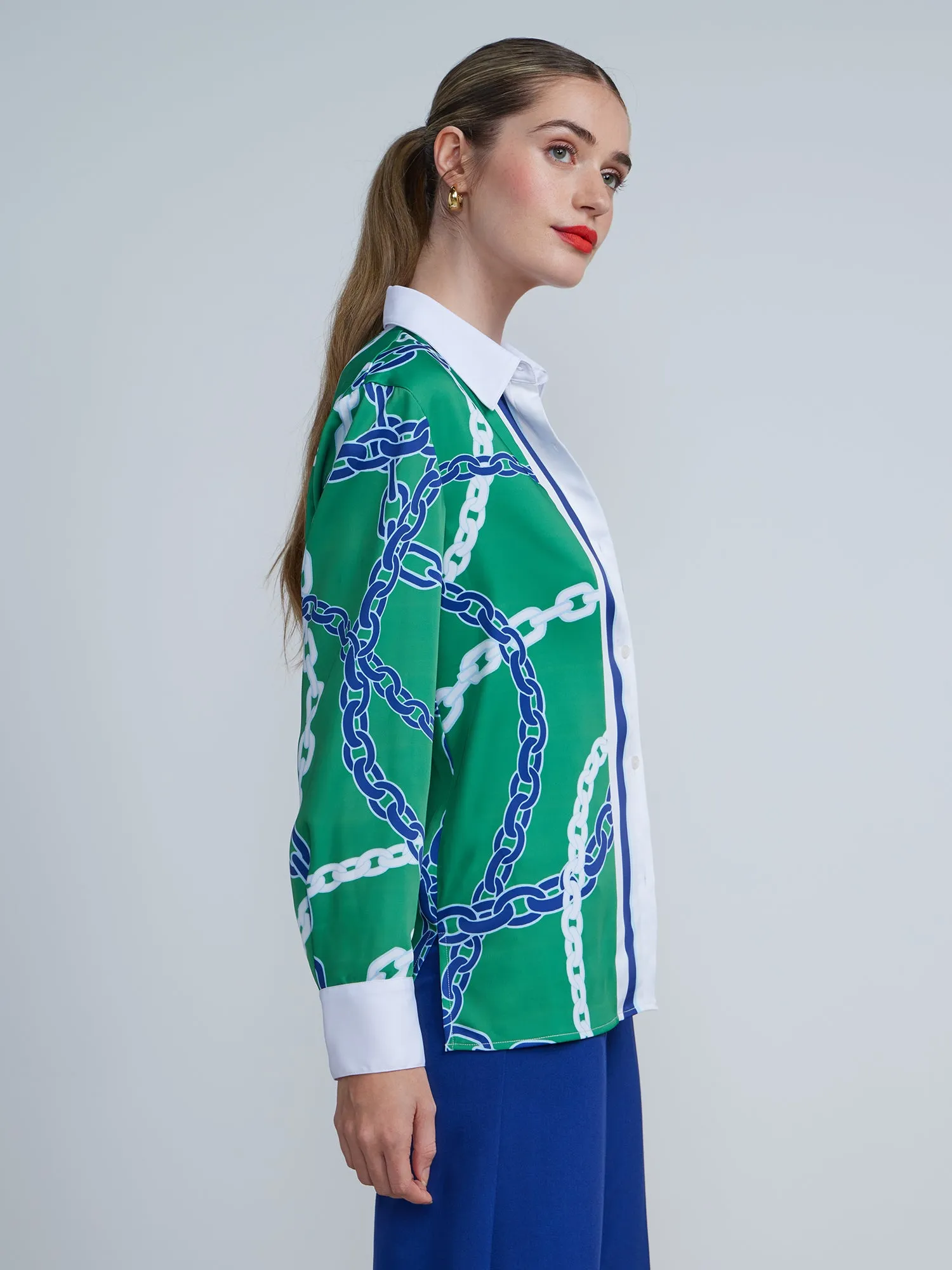 Long Sleeve Link Print Button Down Shirt
