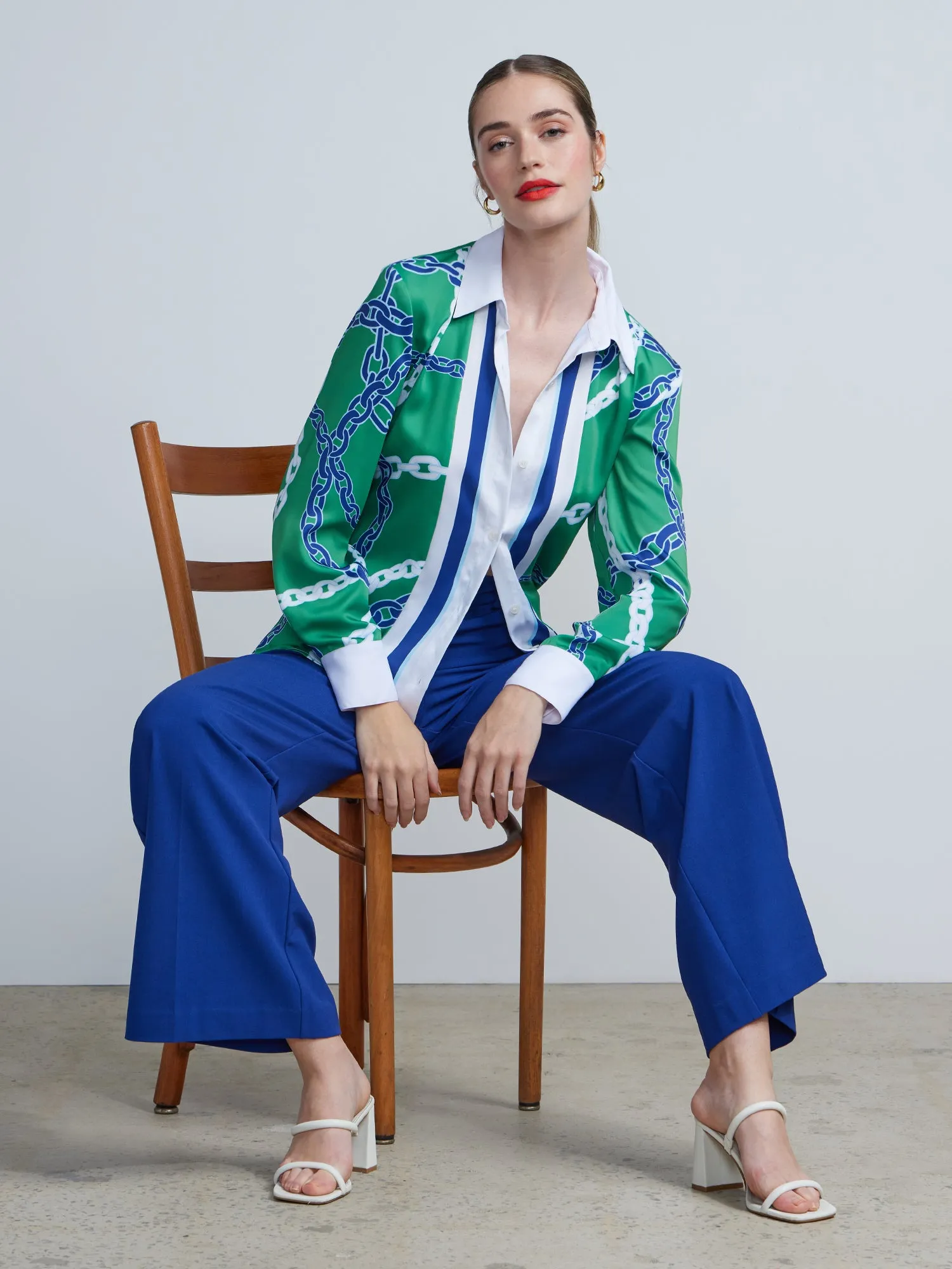 Long Sleeve Link Print Button Down Shirt