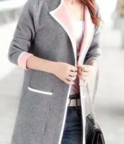 Long Sweaters Women All-match Patchwork Full sleeve Slim Pocket Knitted Cardigan Sweater M-XXXL
