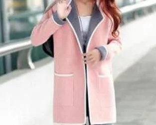 Long Sweaters Women All-match Patchwork Full sleeve Slim Pocket Knitted Cardigan Sweater M-XXXL