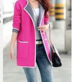 Long Sweaters Women All-match Patchwork Full sleeve Slim Pocket Knitted Cardigan Sweater M-XXXL