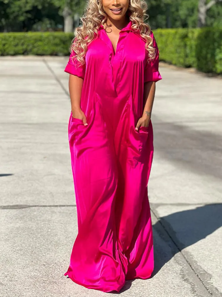 Loose Solid V-neck Jumpsuit