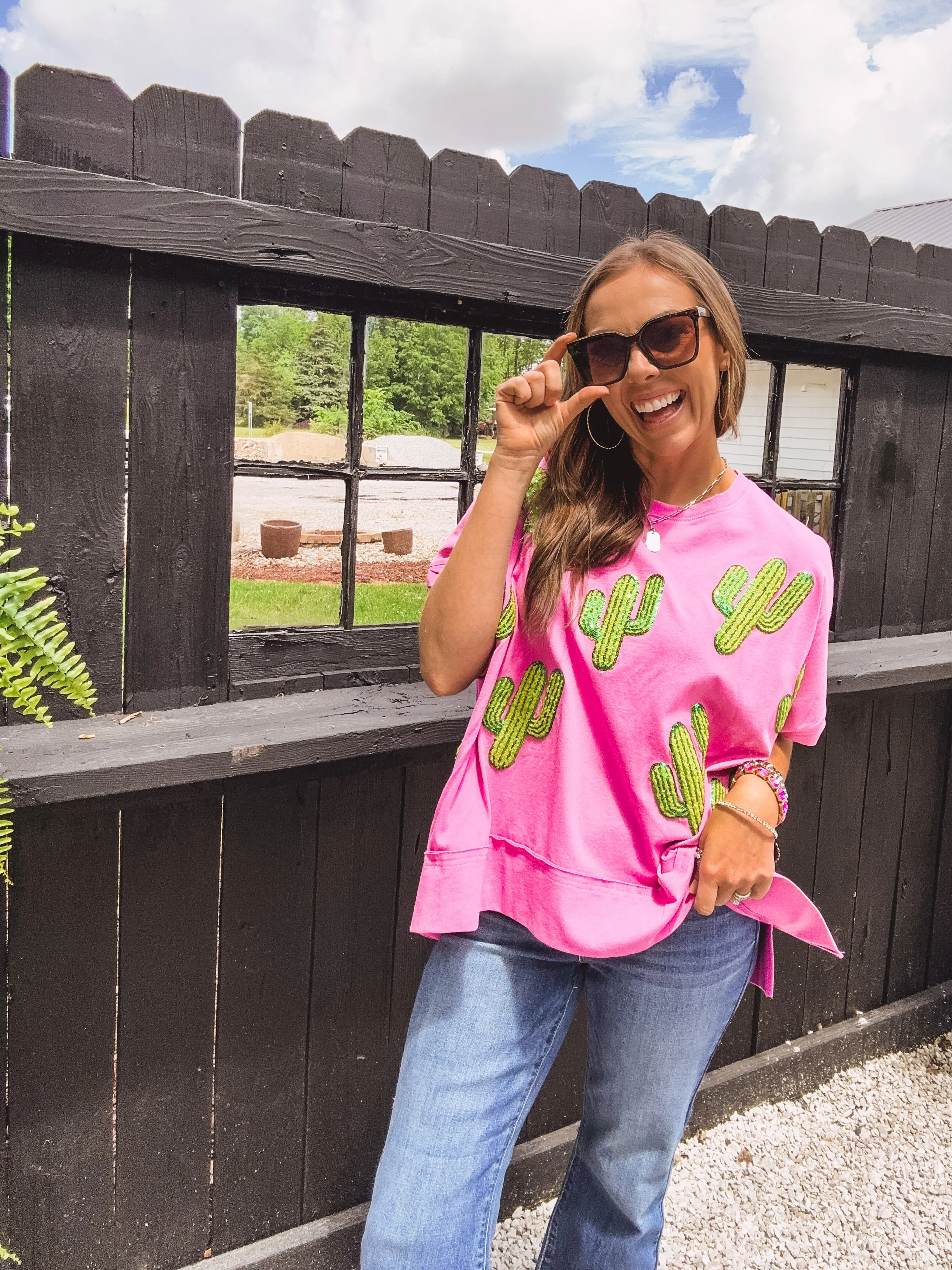 Magenta Cactus Sequin Oversize Top