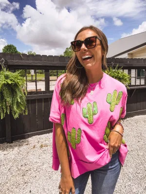Magenta Cactus Sequin Oversize Top