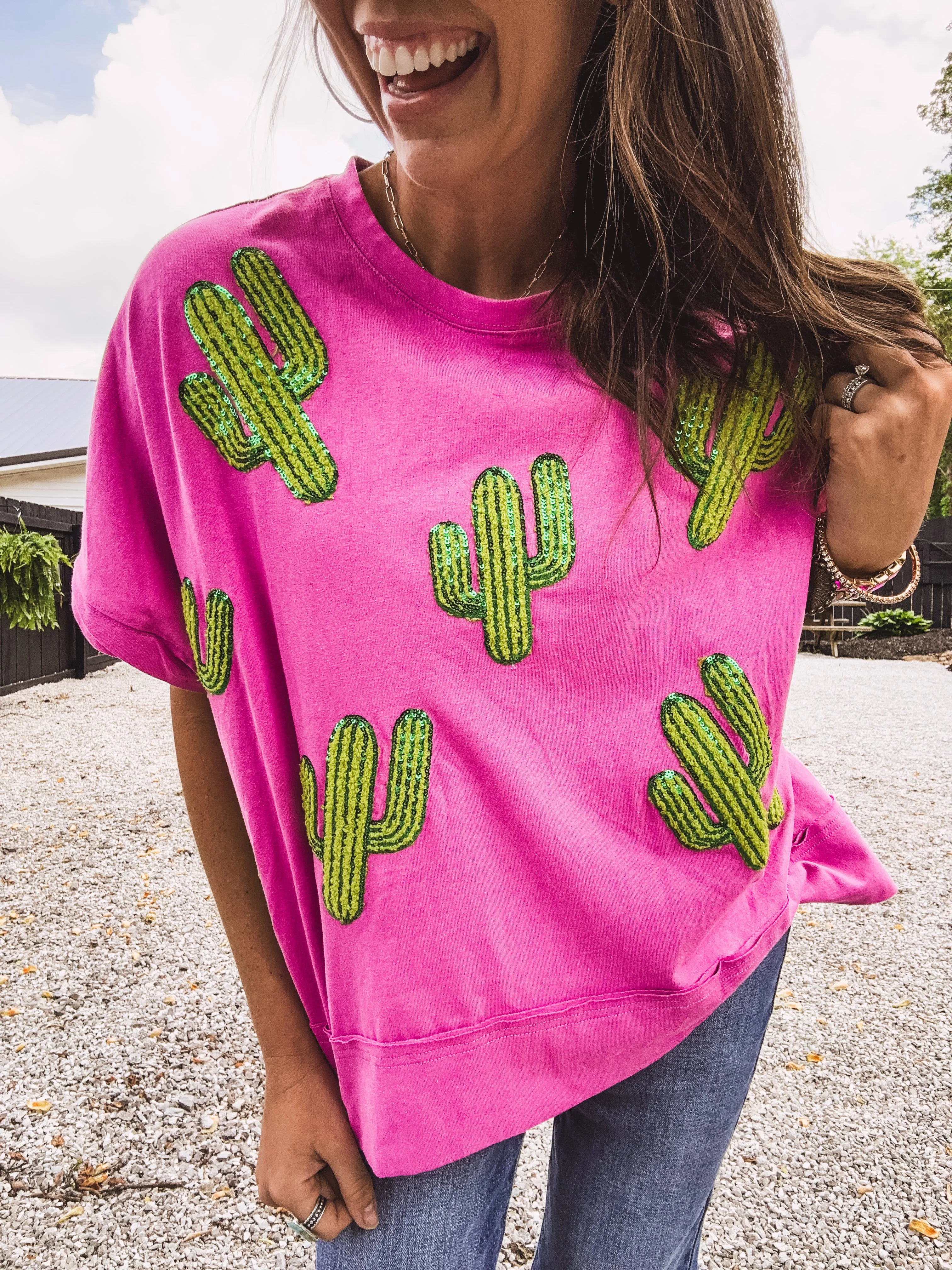 Magenta Cactus Sequin Oversize Top