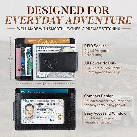 Magnetic Money Clip Card Case with ID