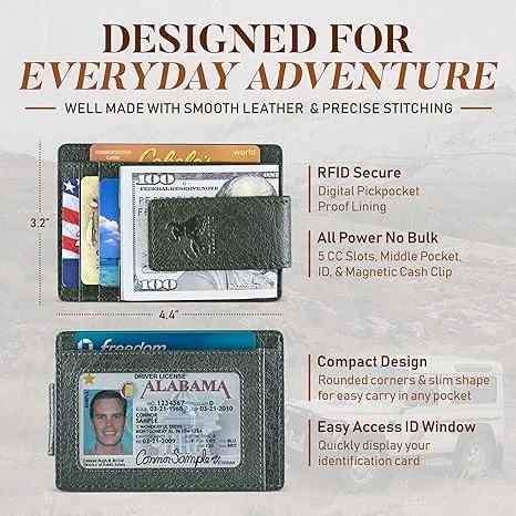 Magnetic Money Clip Card Case with ID
