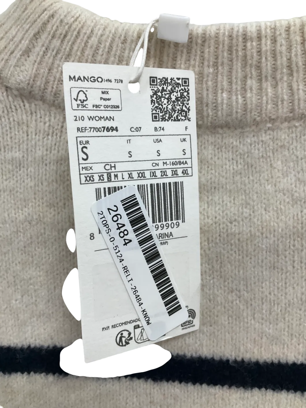 MANGO Cream Soft Striped Jumper UK M