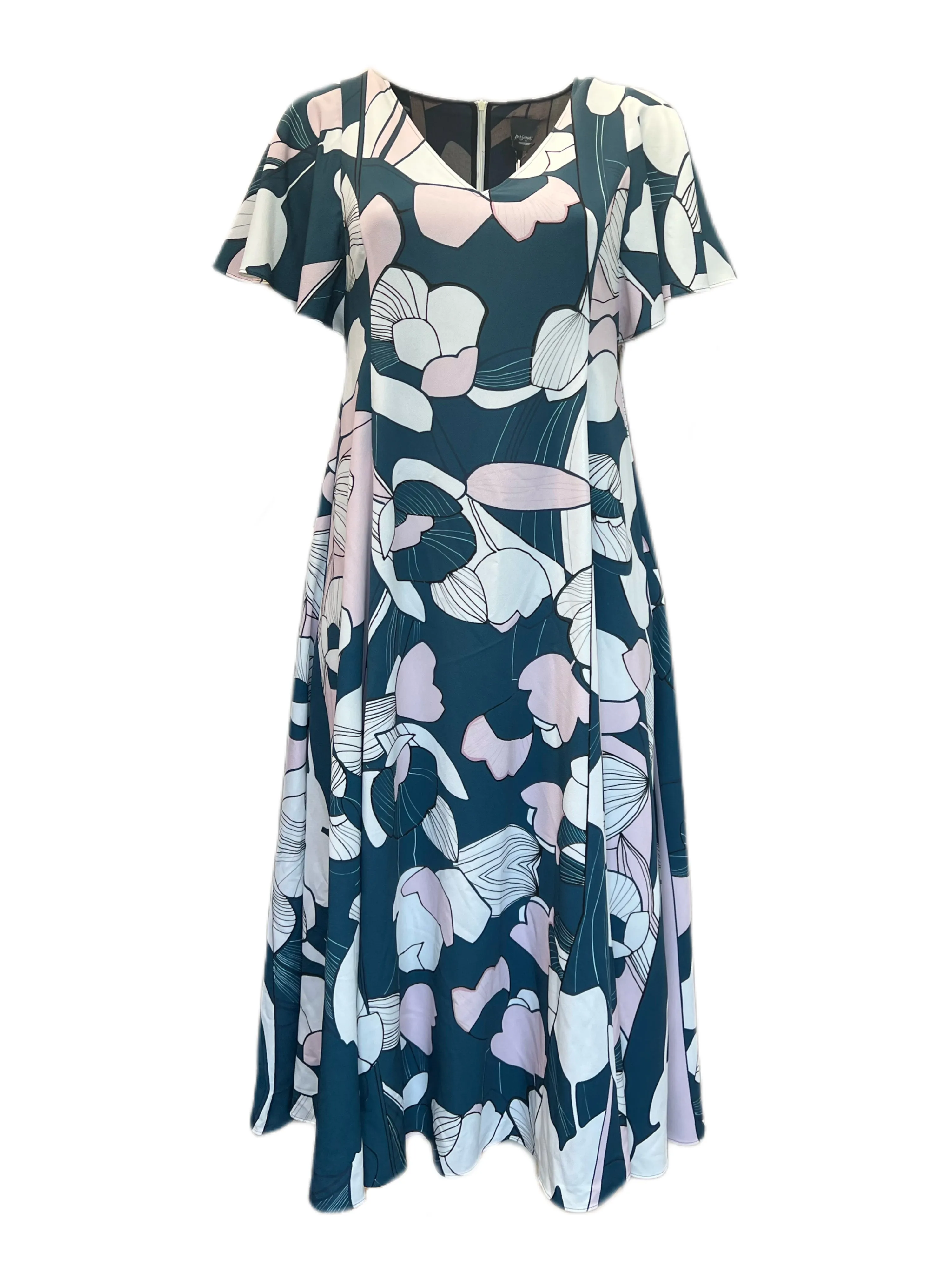Marina Rinaldi Women's Dark Green Davos Printed A Line Dress Size 8W/17 NWT