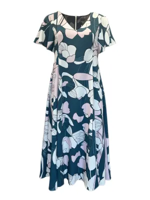Marina Rinaldi Women's Dark Green Davos Printed A Line Dress Size 8W/17 NWT