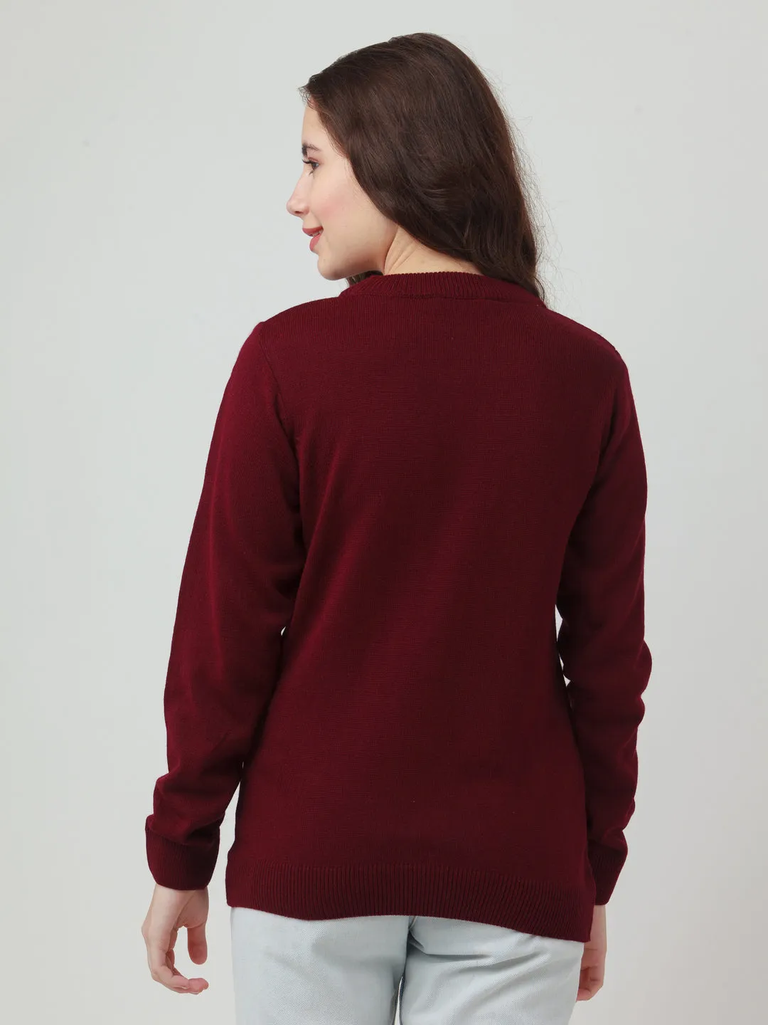 Maroon Embroidered Straight Sweater