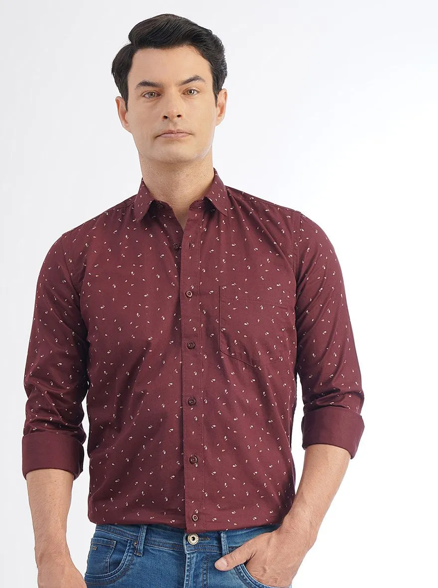 Maroon Printed Smart Fit Semi Casual Shirt | Greenfibre