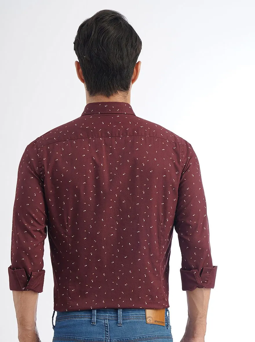 Maroon Printed Smart Fit Semi Casual Shirt | Greenfibre