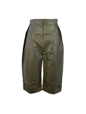 Max Mara Women's Kaki Tevere High Rise Leather Capri Pants Size 4 NWT