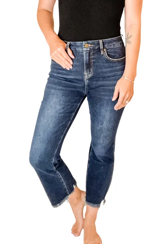 Mica Dark Wash High Rise Crop Flare Jeans