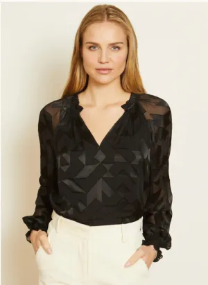 MIKI TOP IN BLACK GEO BURNOUT