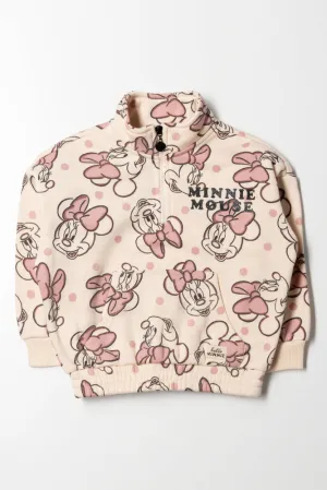 Minnie Mouse Quarter Zip Track Top Natural