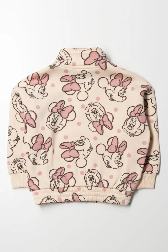 Minnie Mouse Quarter Zip Track Top Natural