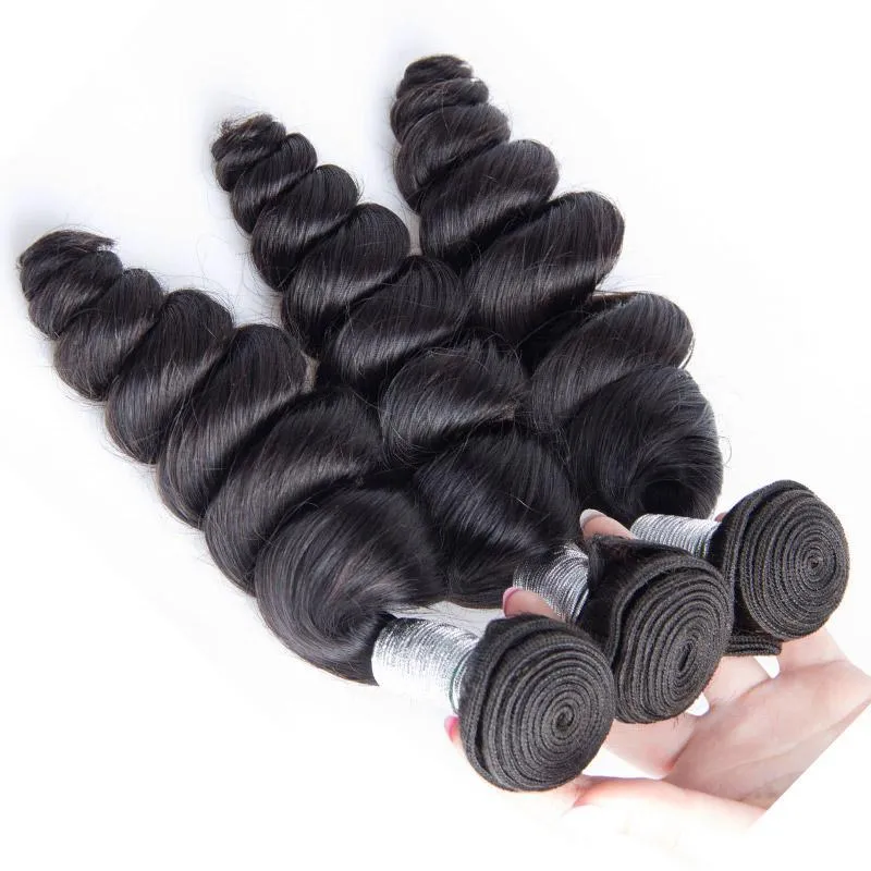 Modern Show 100% Unprocessed Virgin Peruvian Loose Wave Human Hair 3 Bundles With 4X4 Lace Closure