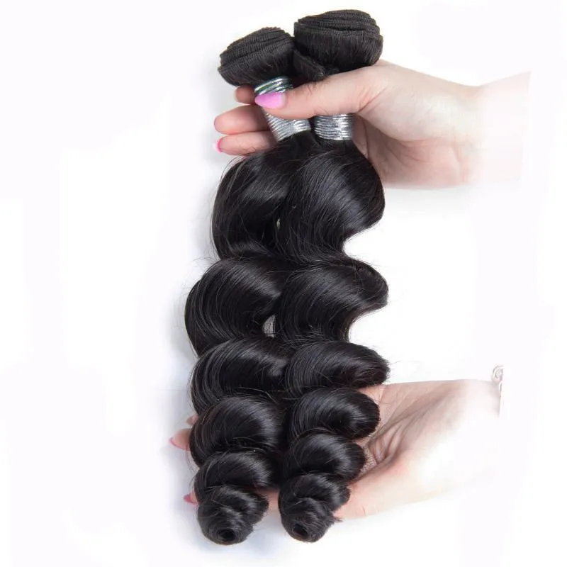 ModernShow Natural Black Virgin Remy Peruvian Loose Wave Human Hair Extension 1 Bundle Deal
